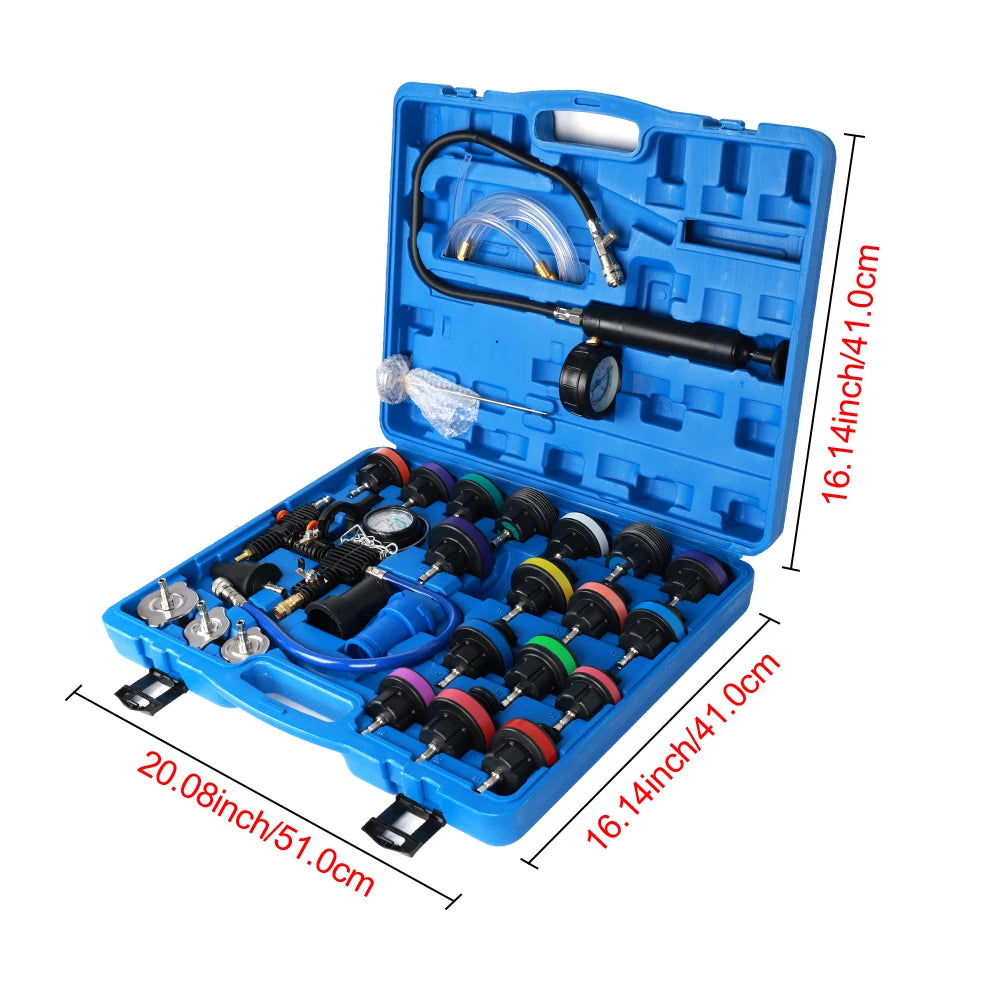 28PCS Radiator Coolant Pressure Tester Vacuum Refill Tool Kit, Universal Pneumatic Leak Test Purge Fill Set for Car Truck