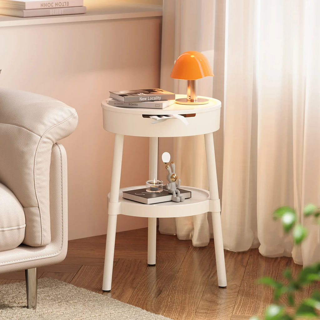 White Round Coffee Tables Creative Fashion Furniture Minimalist Nightstand Modern Bedroom Mobile Side Table Personality Design