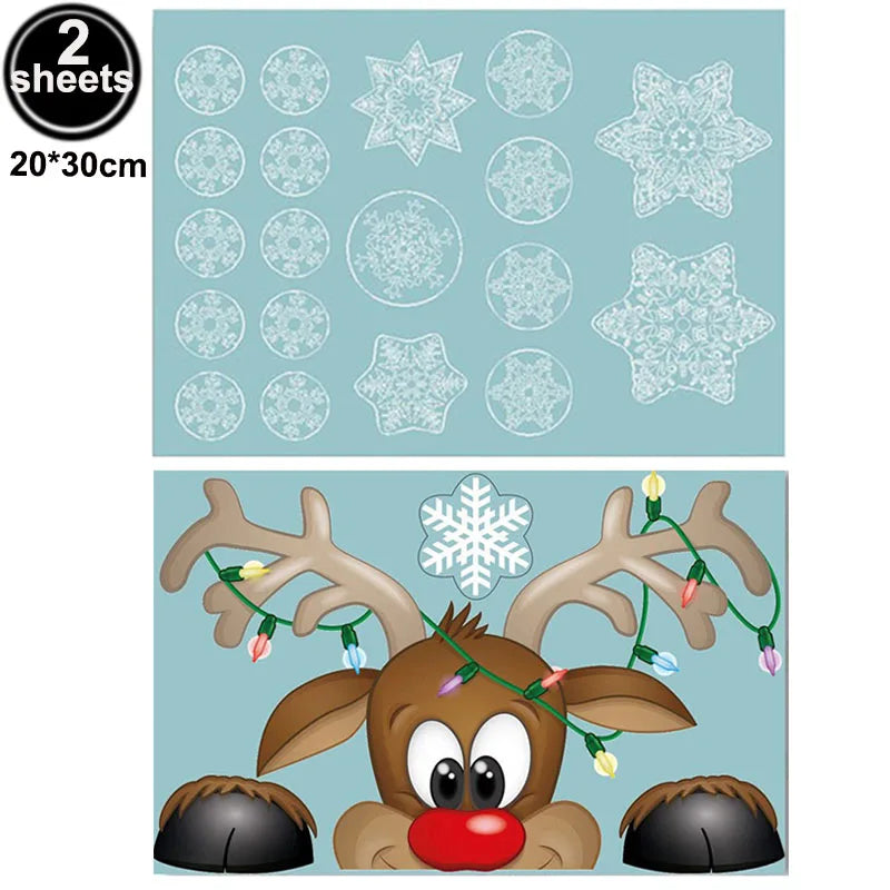 Christmas Window Stickers Santa Claus Reindeer Snowflake Static Window Clings Merry Christmas Glass Decals New Year Party Decors