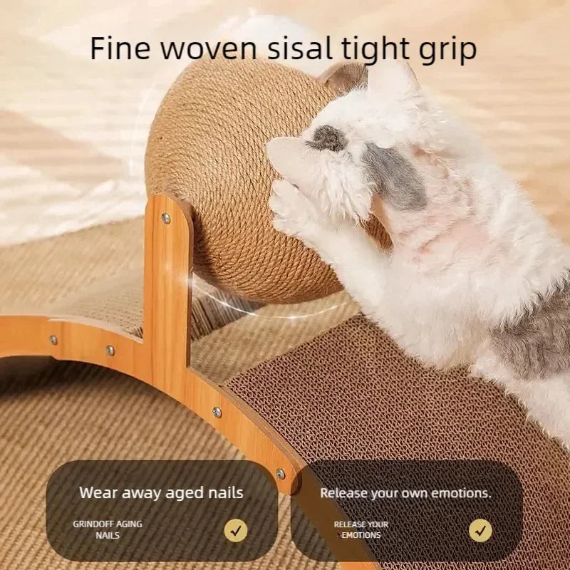 2 In 1 Cat Scratching Ball Wooden Cat Scratcher  Natural Sisal Scratch Board Scratching Column Wear-Resistant Paw Wood Scraper