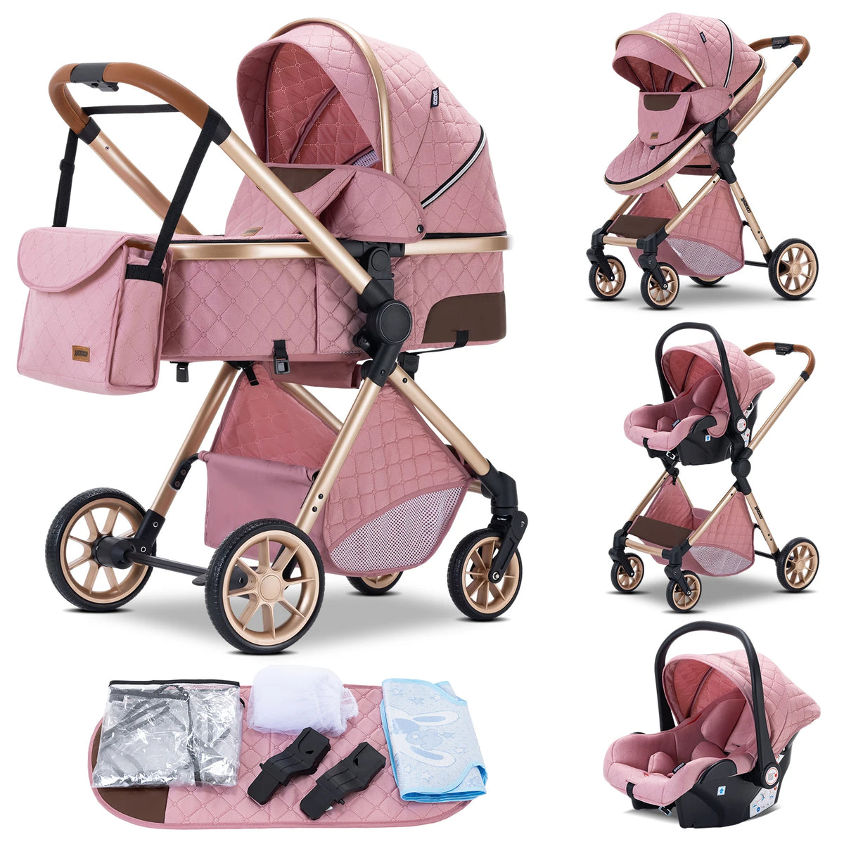 Newest 3 in 1 Baby Stroller Portable Travel Baby Carriage Folding Prams Aluminum Frame High Landscape Car for Newborn Baby