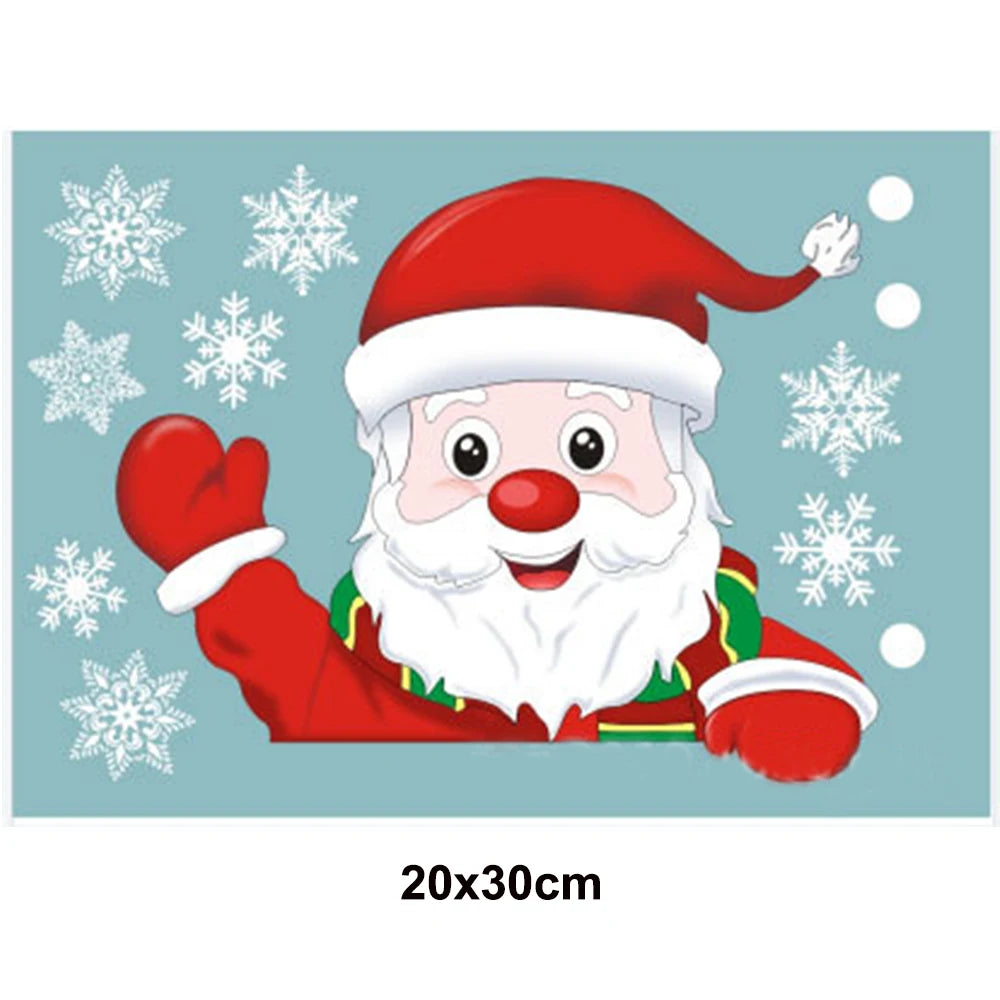 Christmas Window Stickers Santa Claus Reindeer Snowflake Static Window Clings Merry Christmas Glass Decals New Year Party Decors